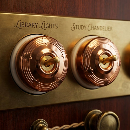 Vintage Rose Gold Brass Concentric Engraved Toggle Switch | Antique Round Wall Light Switch