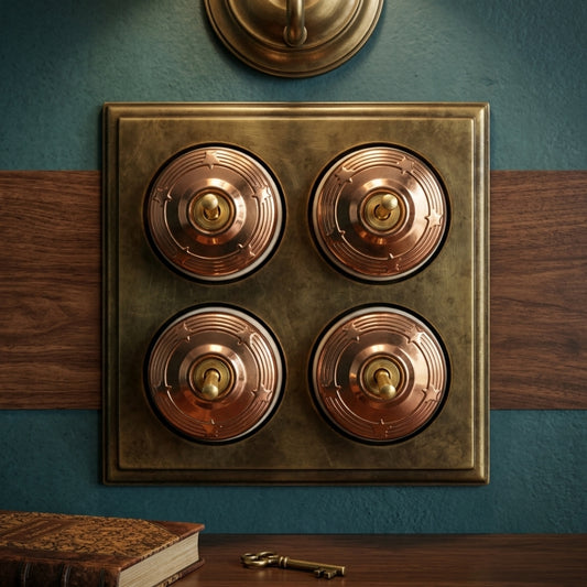 Vintage Rose Gold Brass Concentric Engraved Toggle Switch | Antique Round Wall Light Switch