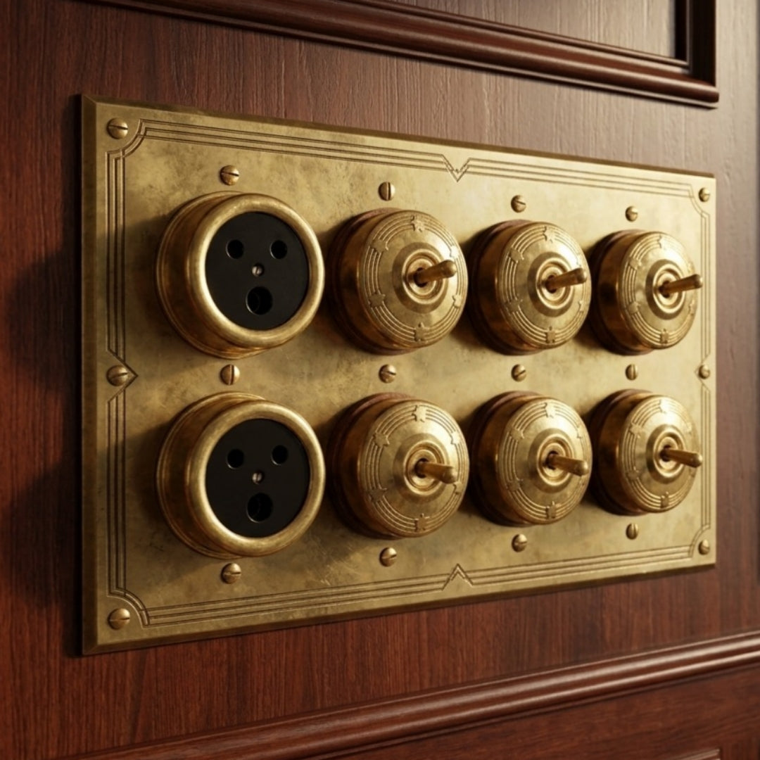 Vintage Brass Star Engraved Toggle Switch Set | Round Decorative Wall Light Switch