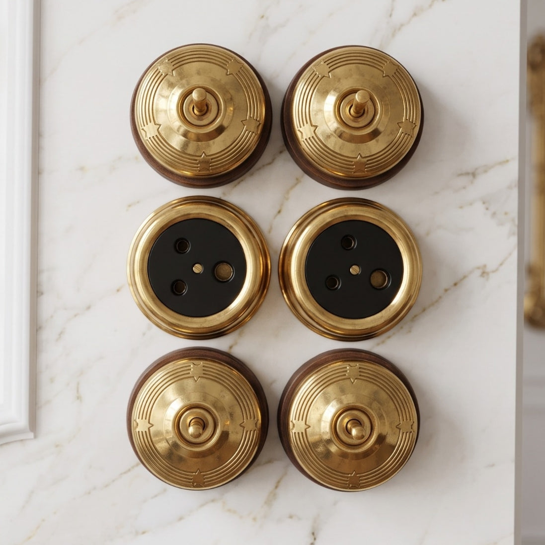 Vintage Brass Star Engraved Toggle Switch Set | Round Decorative Wall Light Switch