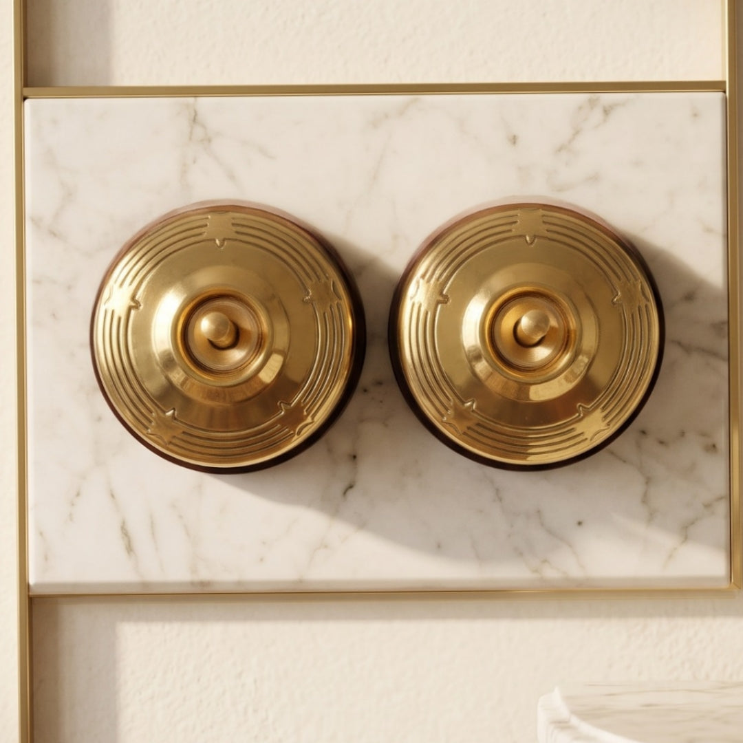 Vintage Brass Star Engraved Toggle Switch Set | Round Decorative Wall Light Switch
