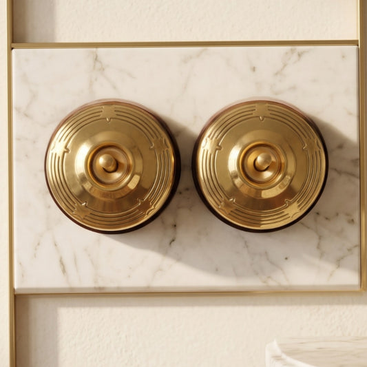 Vintage Brass Star Engraved Toggle Switch Set | Round Decorative Wall Light Switch