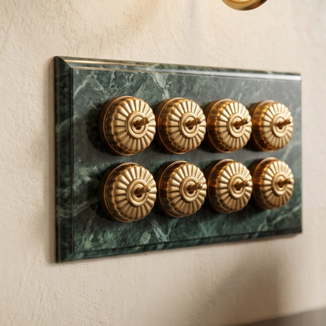 Vintage Brass Fluted Toggle Switch & Socket Set | Brass Round Wall Switches and Sockets