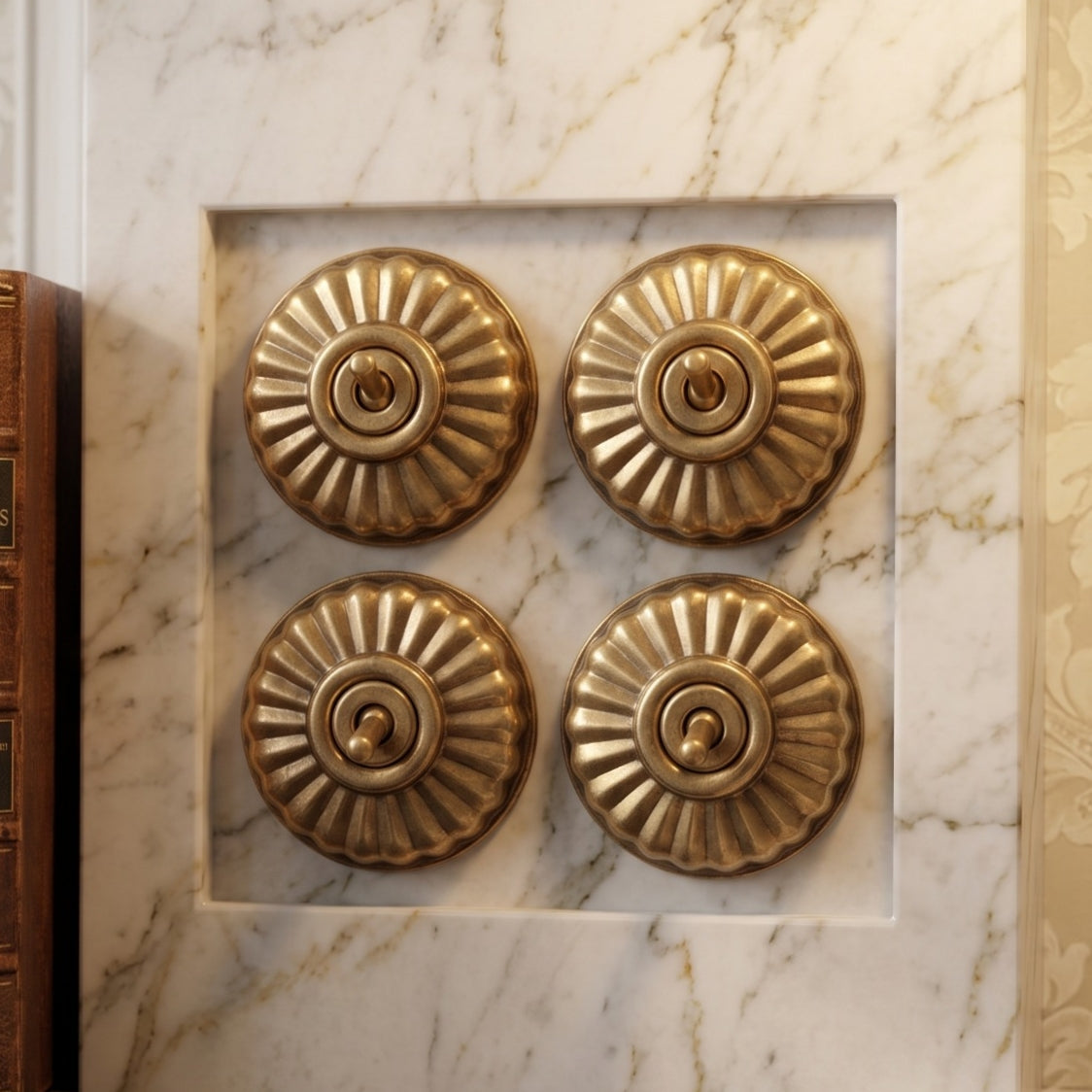 Vintage Brass Fluted Toggle Switch & Socket Set | Brass Round Wall Switches and Sockets