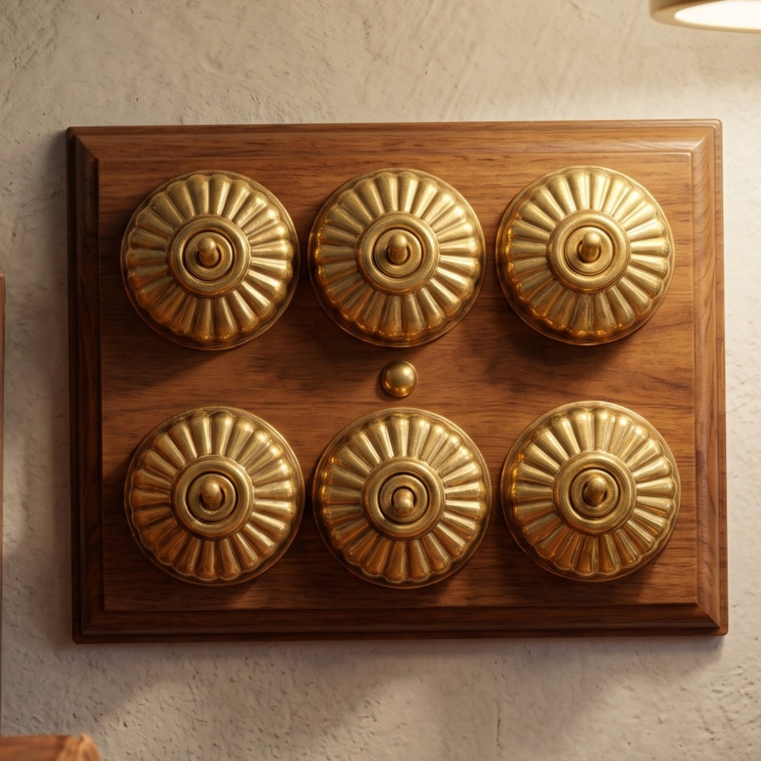 Vintage Brass Fluted Toggle Switch & Socket Set | Brass Round Wall Switches and Sockets