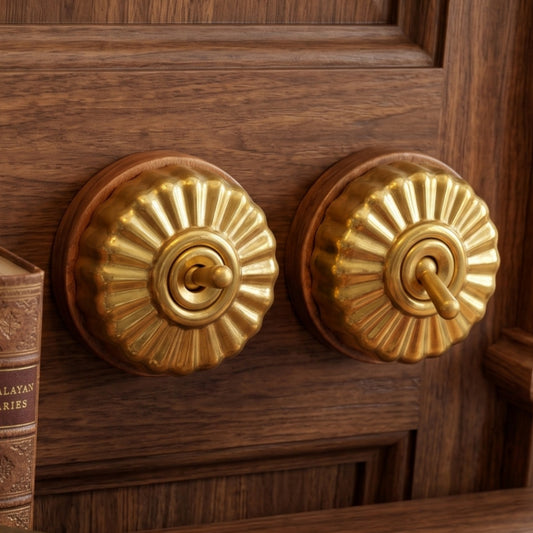 Vintage Brass Fluted Toggle Switch & Socket Set | Brass Round Wall Switches and Sockets