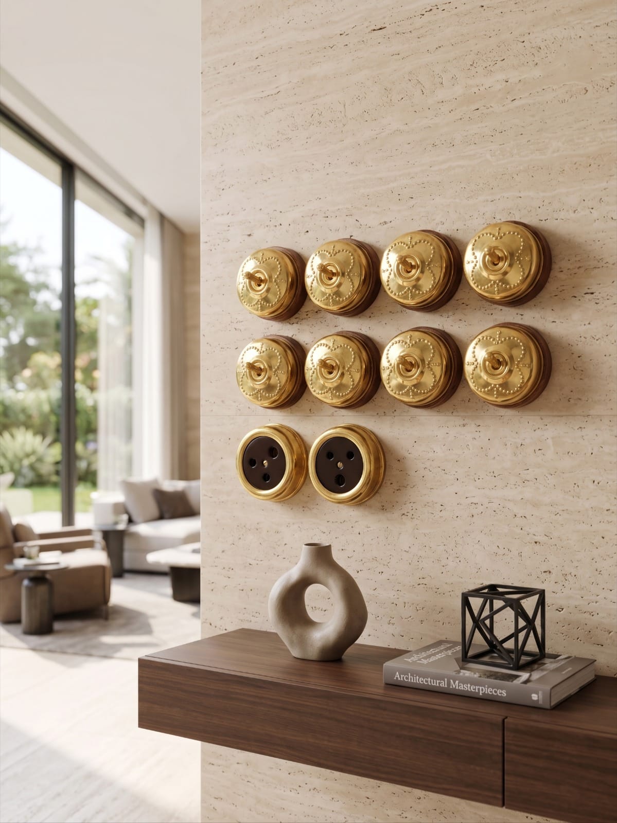 Vintage Brass Beaded Quatrefoil Toggle Switch Set | Antique Brass Round Wall Switches