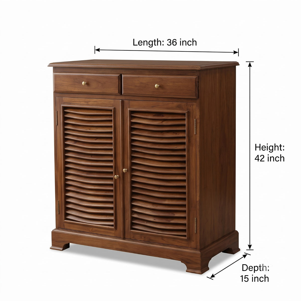 1996 Antique Teakwood Louvered Storage Cabinet | Wooden Sideboard Cabinet