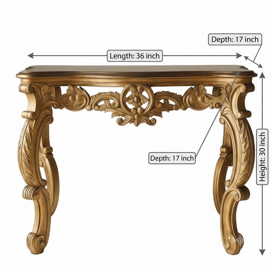 1983 Antique Teakwood Engraved Console Table | Carved Wooden Display Furniture - Bombay Antiques