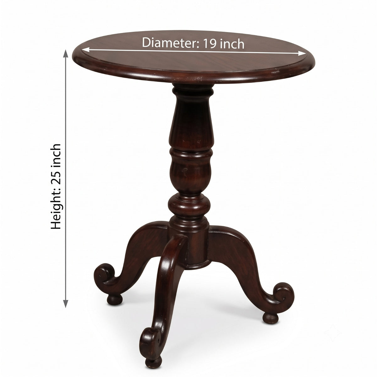1994 Antique Teakwood Pedestal Accent Table | Classic Round Pedestal Display Table