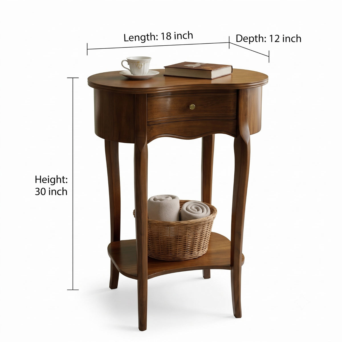 1992 Antique Teak Wood Side Table | Wooden Accent Table with Drawer - Bombay Antiques