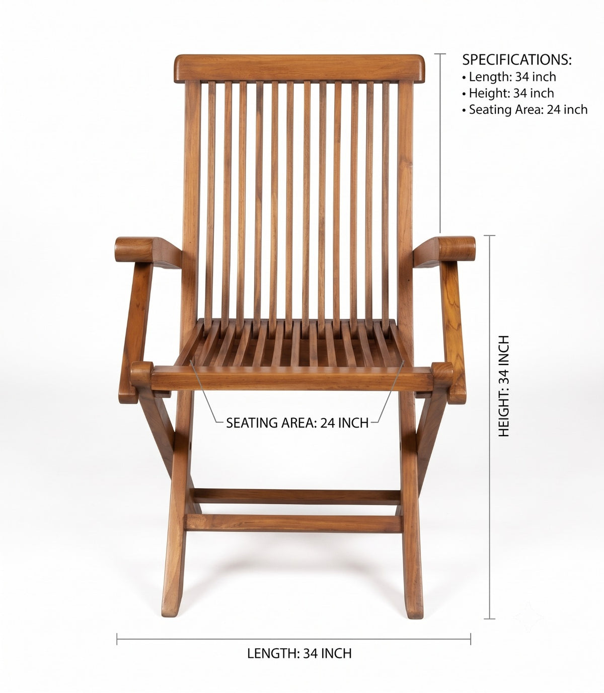 1990 Antique Teakwood Slatted Armchair | Foldable Frame with Vertical Backrest Design - Bombay Antiques