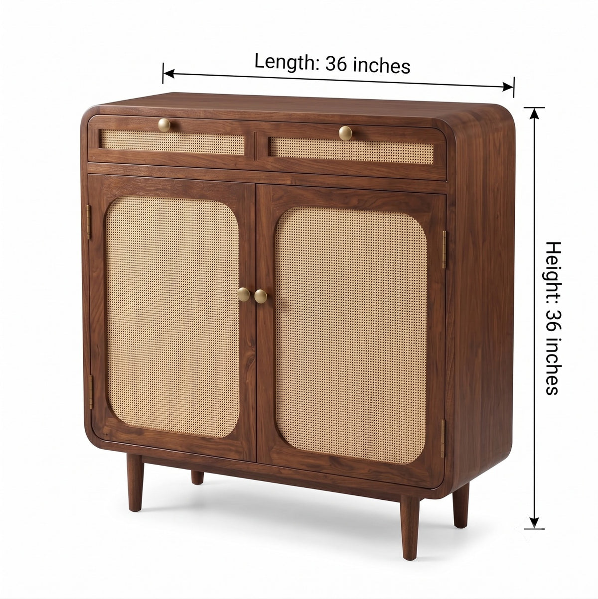 Sagwan Teak Wood Cane Door Storage Cabinet | Solid Teak Rattan Panel 2 Door Sideboard | Inspired by 1950s Mid-Century Modern Design - Bombay Antiques