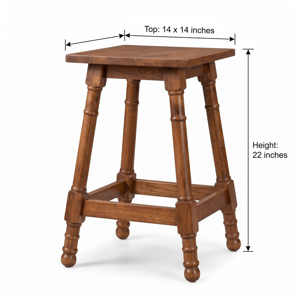 Sagwan Teak Wood Turned Leg Stool | Solid Teak Square Top Colonial Bar Stool | Inspired by 1880s British Colonial Design - Bombay Antiques