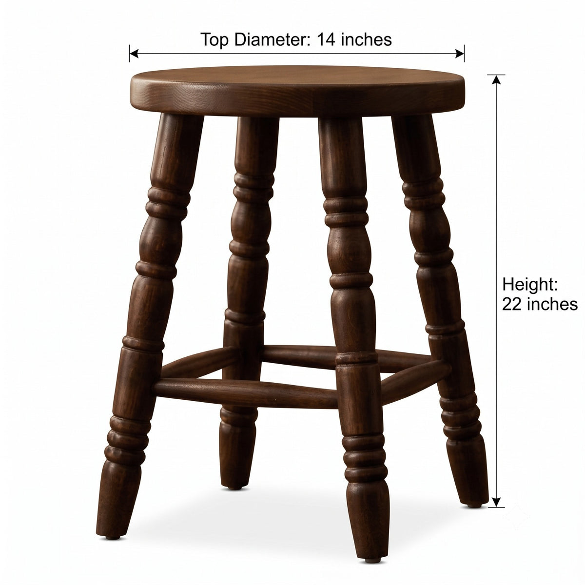 Sagwan Teak Wood Turned Leg Round Stool | Solid Teak Oval Top Colonial Accent Stool | Inspired by 1880s British Colonial Design - Bombay Antiques