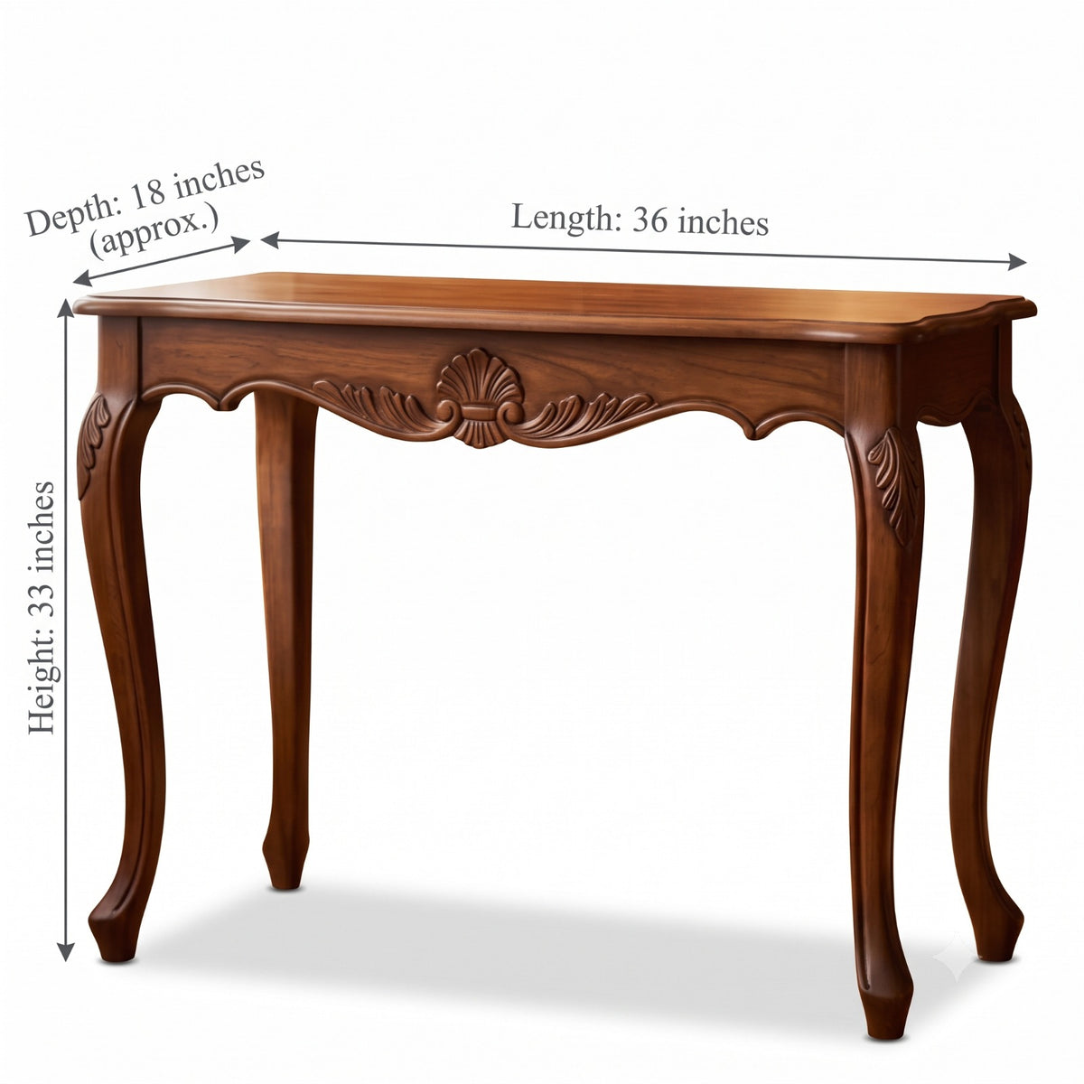 Antique Sagwan Teak Wood Carved Console Table | Solid Teak Shell-Carved Accent Table | Inspired by 1900s French Colonial Design - Bombay Antiques