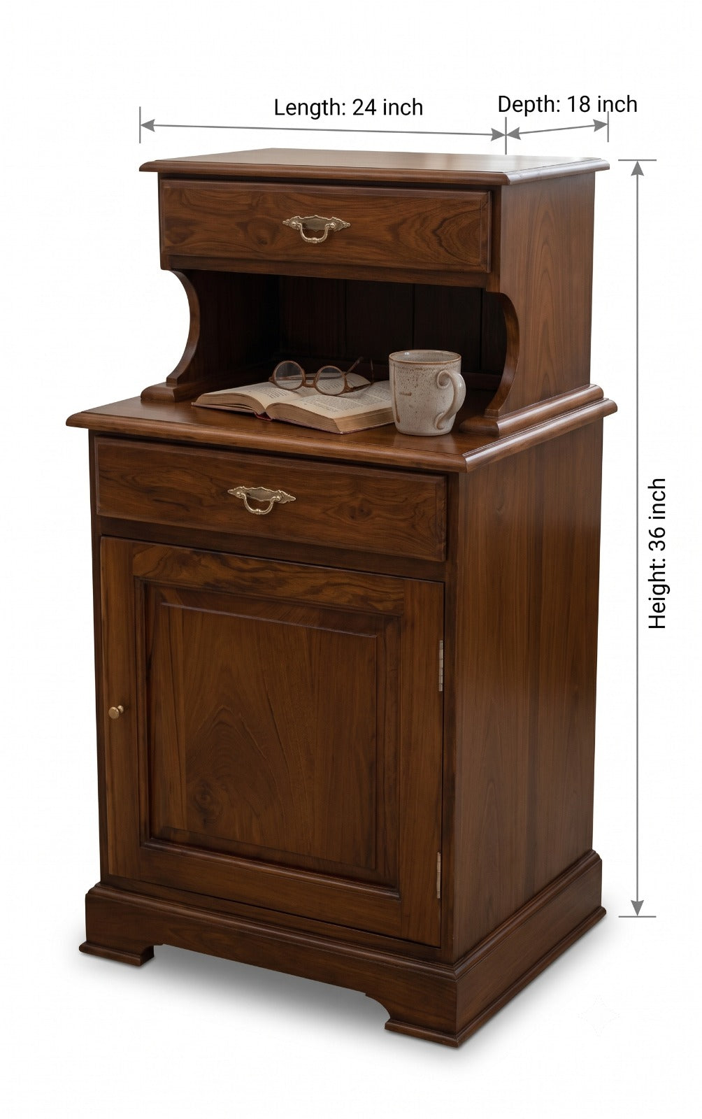 1993 Antique Teak Wood Bedside Cabinet | Wooden Storage Side Unit