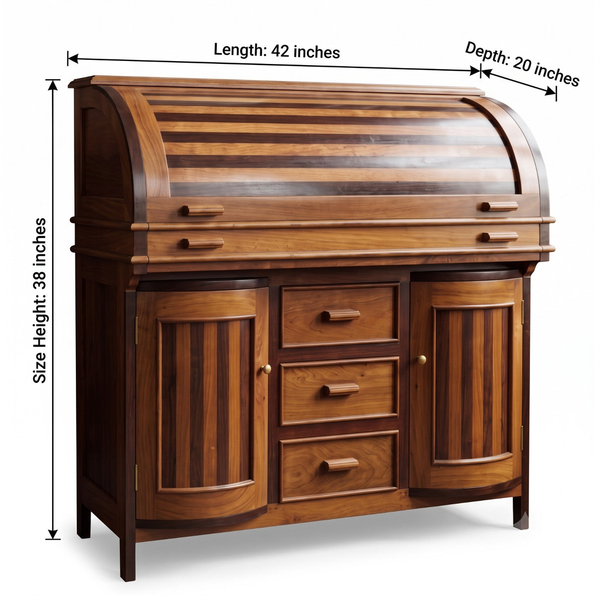 Antique Teakwood Roll-Top Bureau Writing Desk | Colonial Solid Wood Study Desk with Drawers | Made from 100 years old Teakwood - Bombay Antiques