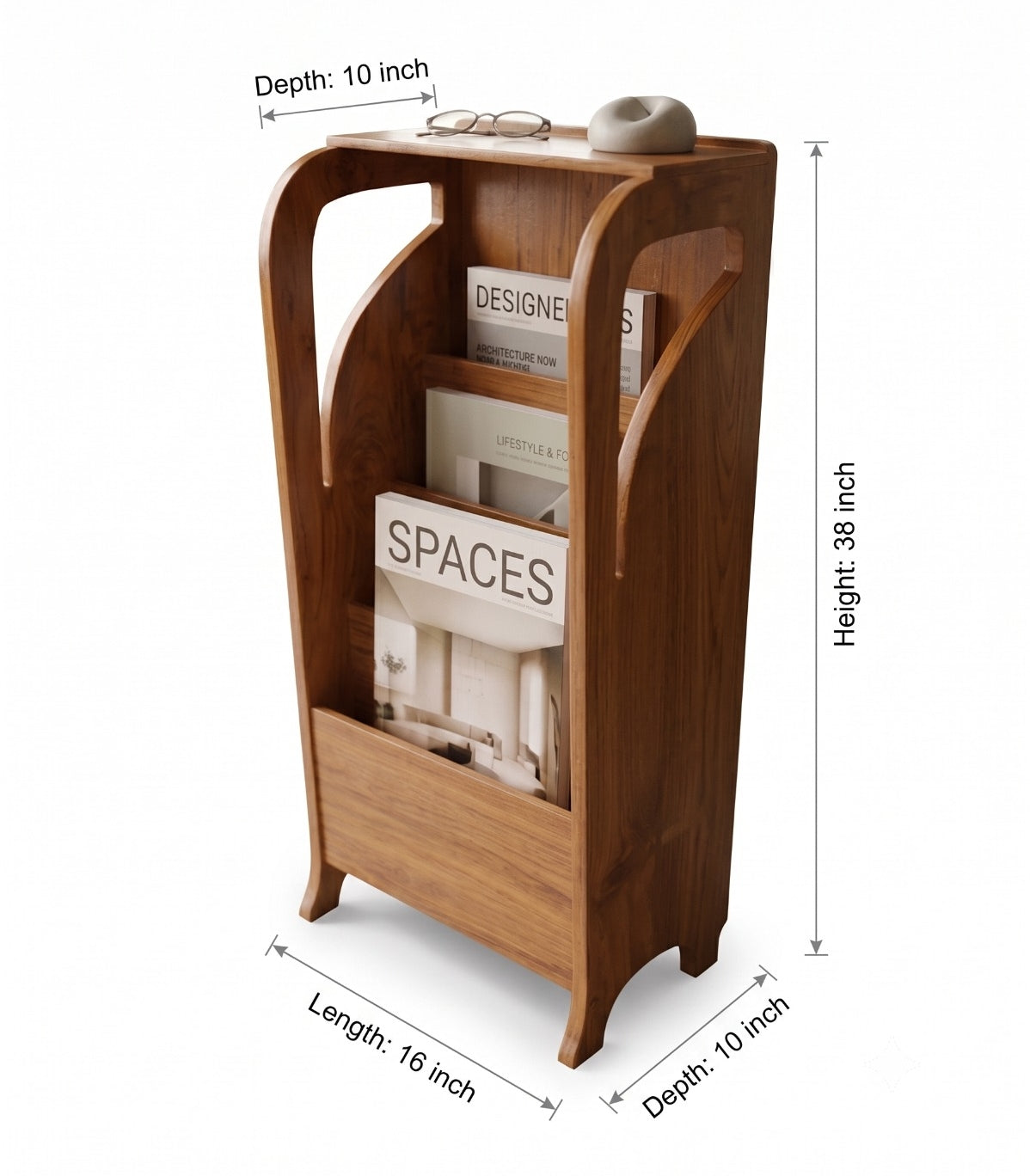 1990 Antique Teakwood Magazine Stand | Vertical Storage Display Rack - Bombay Antiques