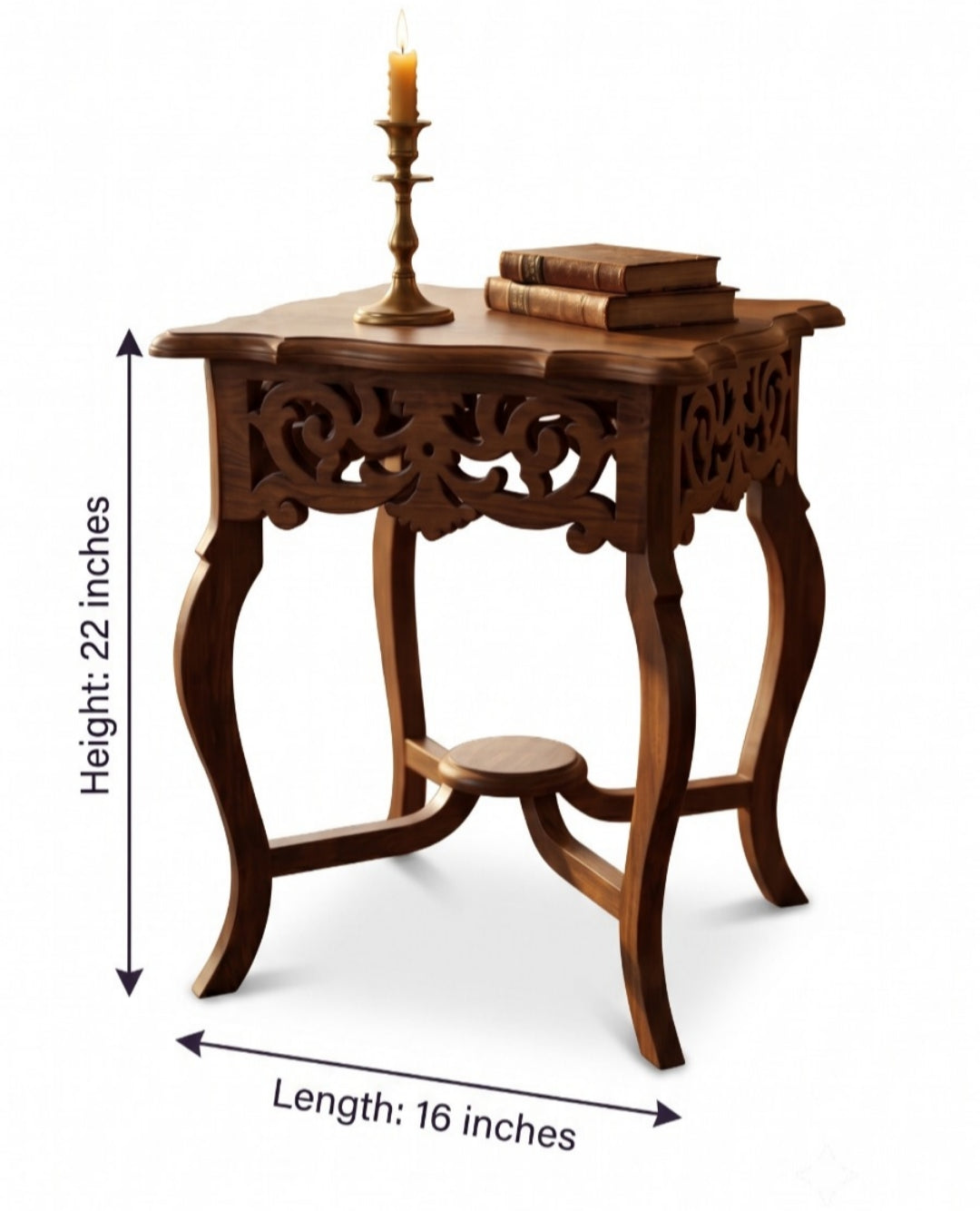 Sagwan Teak Wood Carved Jali Side Table Pair | Solid Teak Fretwork Apron Accent Tables | Inspired by 1880s Indo-Colonial Design - Bombay Antiques