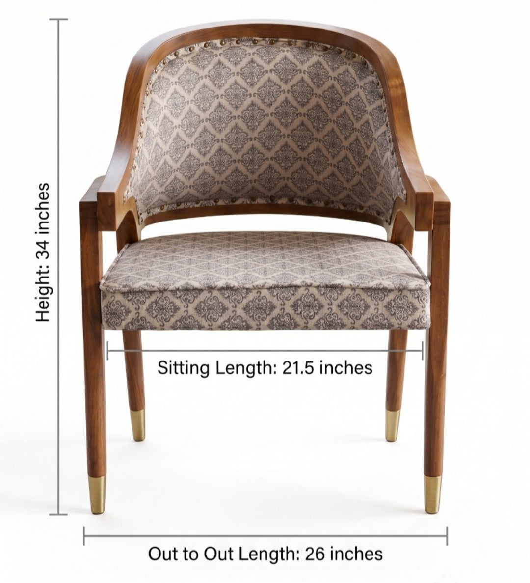 Sagwan Teak Wood Barrel Back Accent Chair | Solid Teak Damask Upholstered Heritage Chair | Inspired by 1950s Indo-Colonial Design - Bombay Antiques
