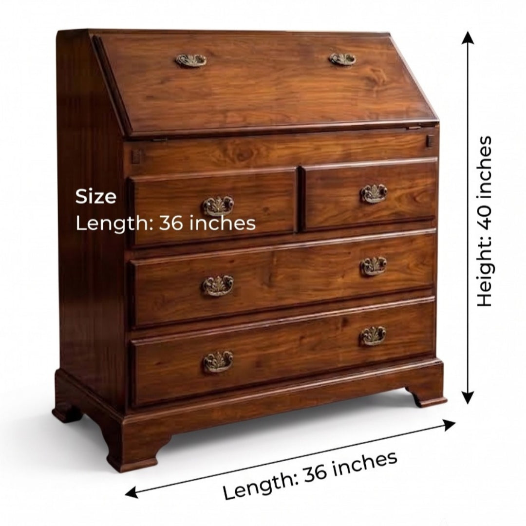 Sagwan Teak Wood Georgian Chest of Drawers | Solid Teak 4 Drawer Brass Handle Storage Chest | Inspired by 1780s Georgian Colonial Design - Bombay Antiques