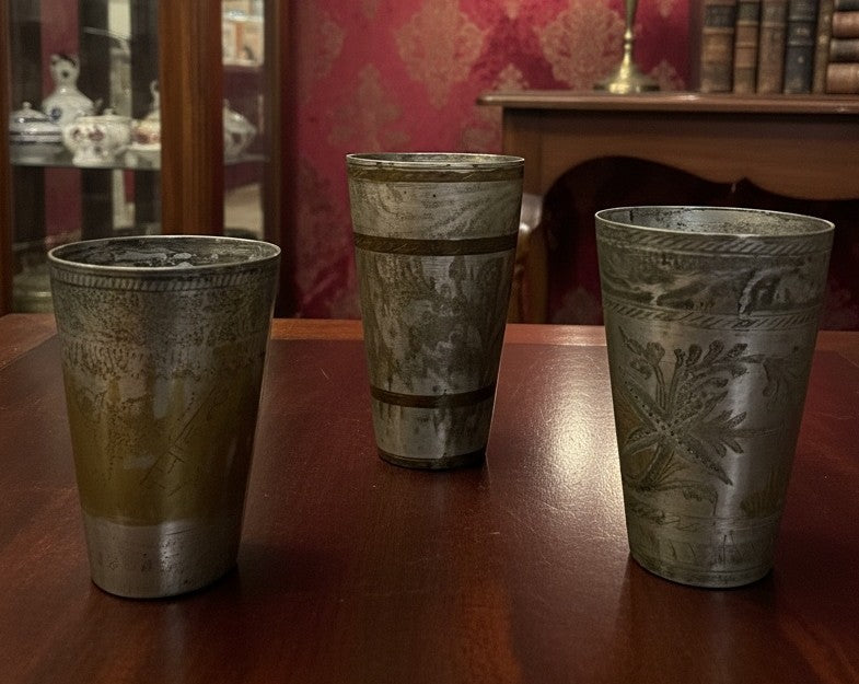 1983 Antique Brass Silver-Coated Handmade Pieces | Brass Silver-Coated Decor Set