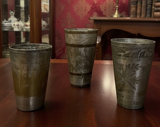 1983 Antique Brass Silver-Coated Handmade Pieces | Brass Silver-Coated Decor Set