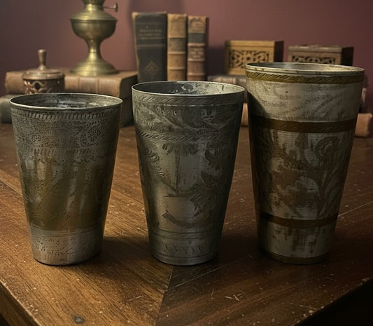 1983 Antique Brass Silver-Coated Handmade Pieces | Brass Silver-Coated Decor Set