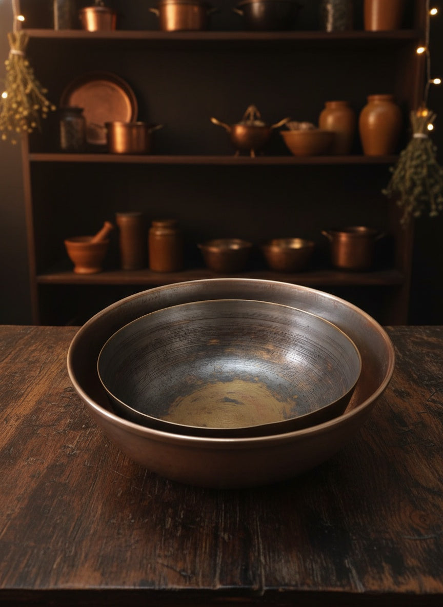 1975 Antique Brass Ghamela Dough Container Set | Traditional Brass Utility Bowls