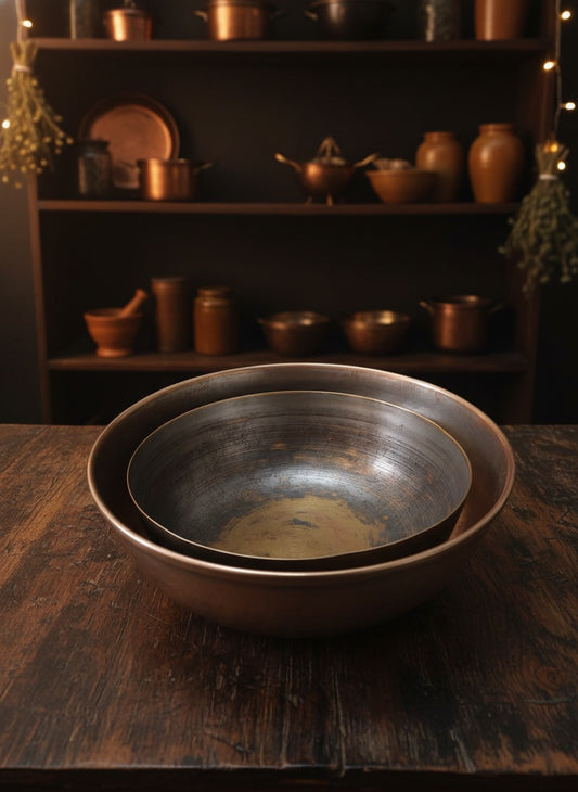 1975 Antique Brass Ghamela Dough Container Set | Traditional Brass Utility Bowls