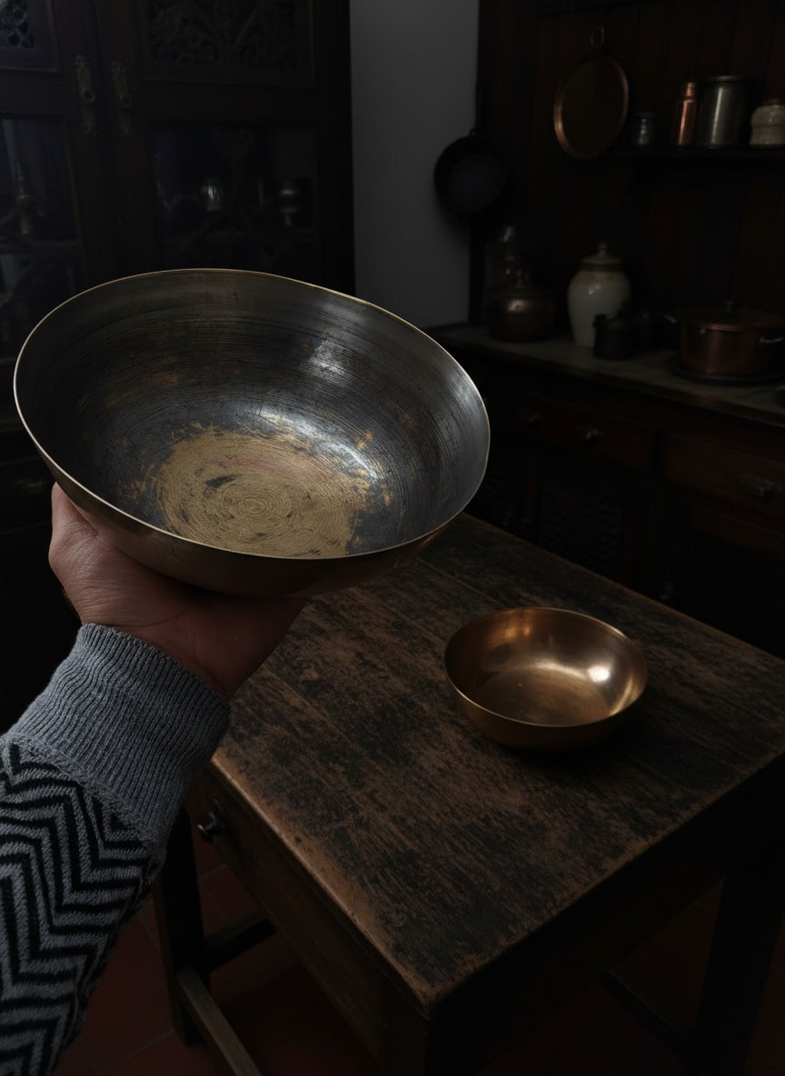 1975 Antique Brass Ghamela Dough Container Set | Traditional Brass Utility Bowls