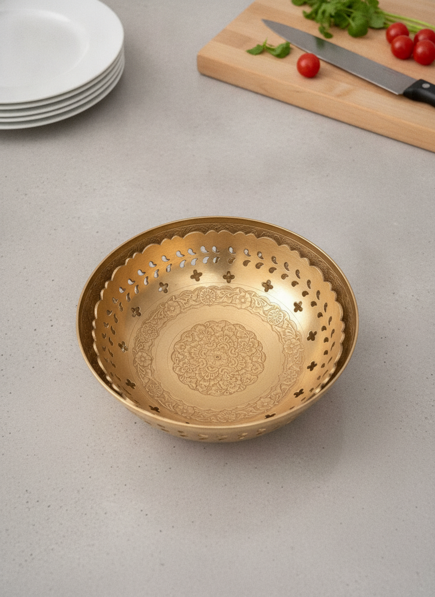 Antique Peetal Engraved Décor Bowl Pair | Pure Brass Decorative Bowls | Made in 1980