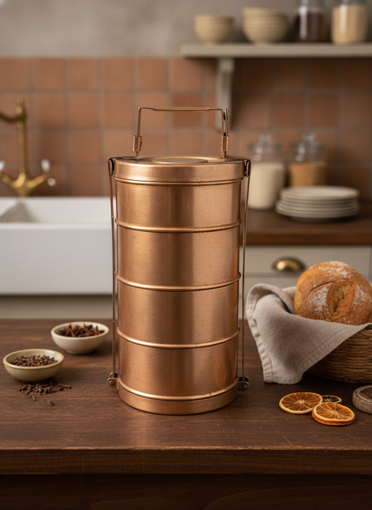 Antique Peetal Tiffin Carrier | Pure Brass Multi-Tier Storage Container | Made in 1966
