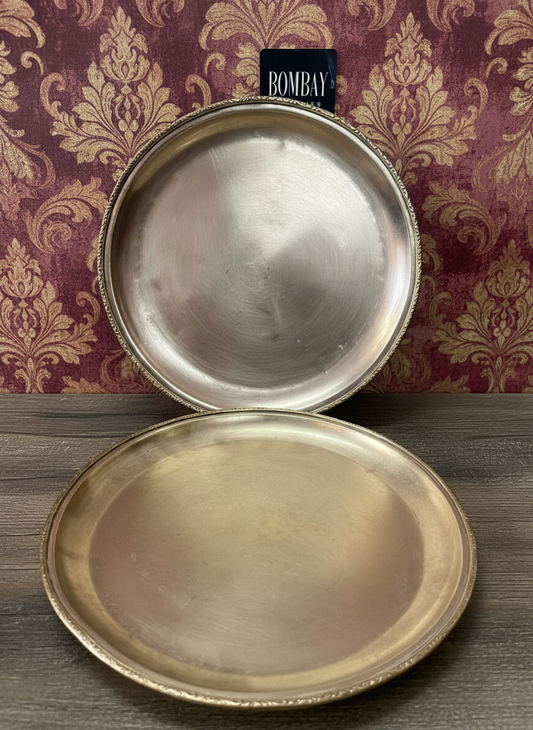 1985 Antique Brass Plate Set | Pair of Decorative Brass Plates