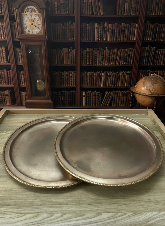 1982 Antique Brass Plate Set | Pair of Elegant Brass Plates