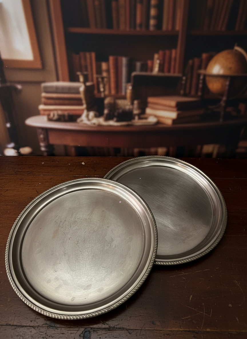 1985 Antique Brass Plate Set | Pair of Decorative Brass Plates