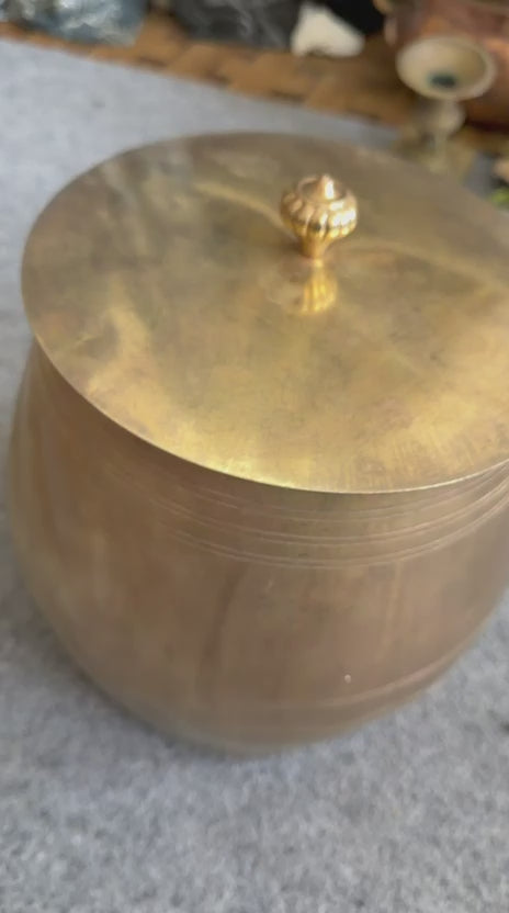Antique Brass Storage Box with Kalash Shape 3.5L | Decorative Brass Container | Made in 1970