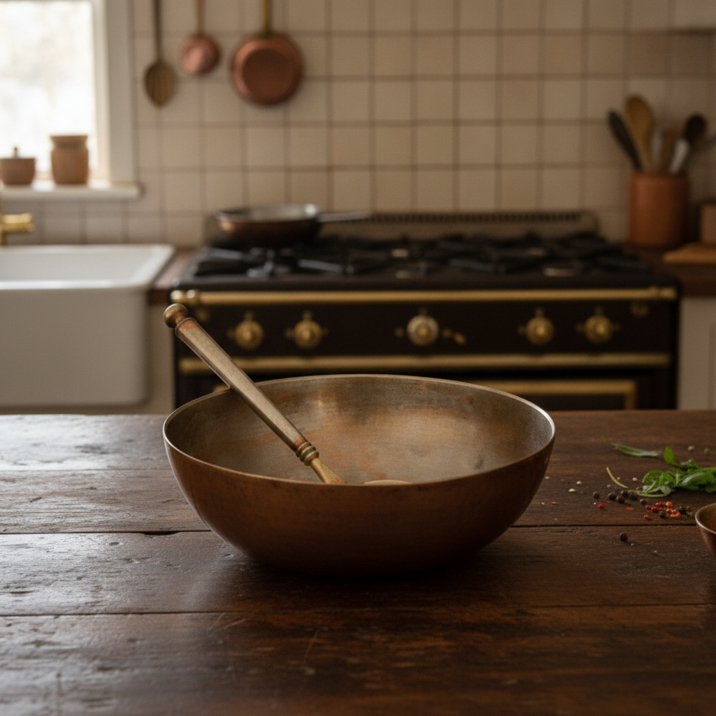 Antique Peetal Serving Bowl with German Silver Spoon | Pure Brass Serving Bowl | Made in 1981
