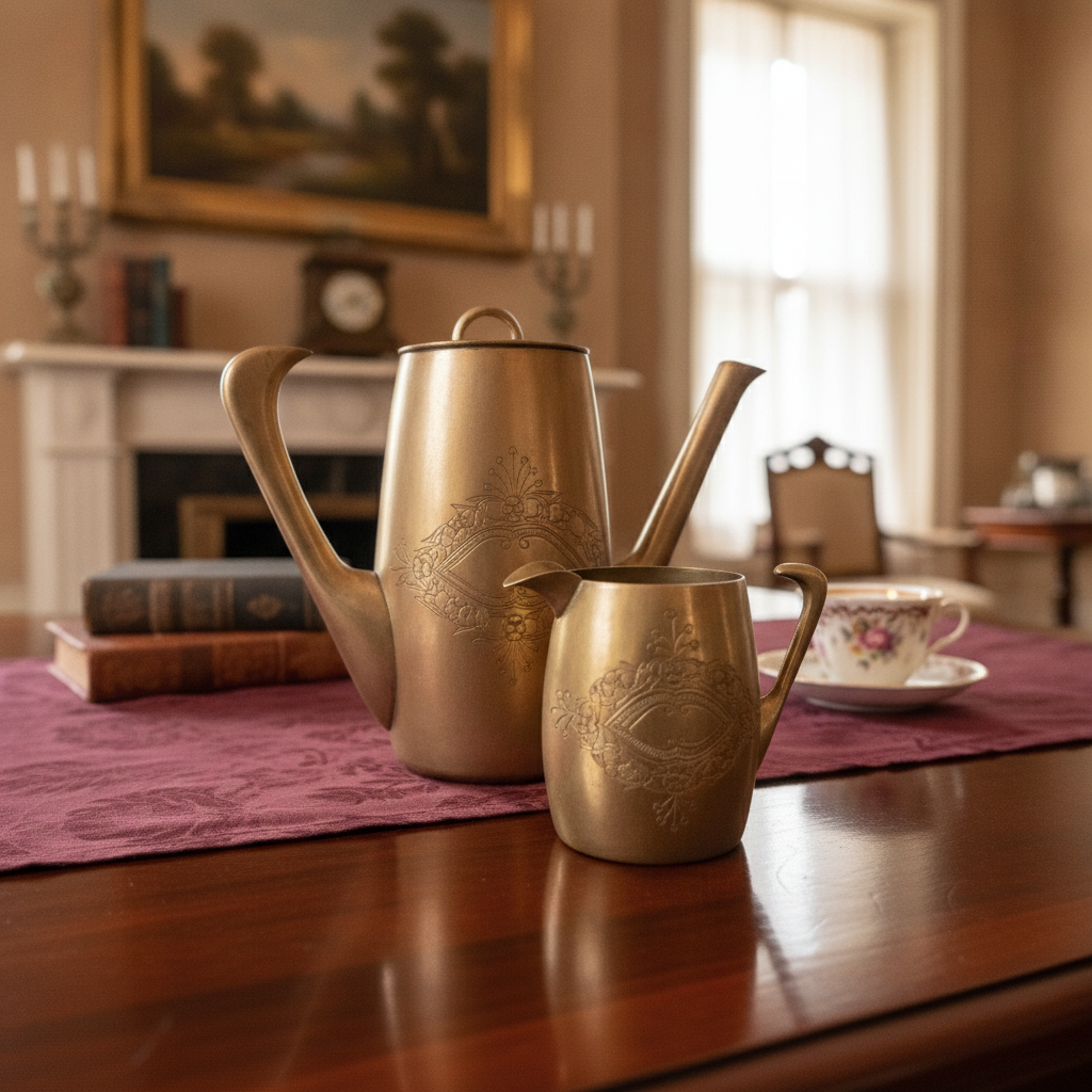 Antique Peetal Engraved Kettle Pair | Pure Brass Mini & Standard Tea Kettles | Made in 1980
