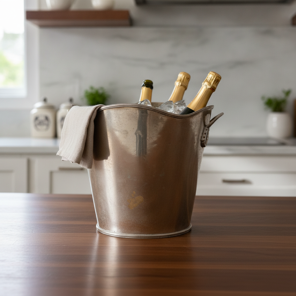 Antique Peetal Silver-Coated Ice Bucket | Silver-Coated Brass Barware | Made in 1970