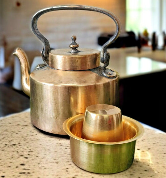 Antique Brass Kettle with Glass | Classic Tableware | Traditional Tea Serving Item