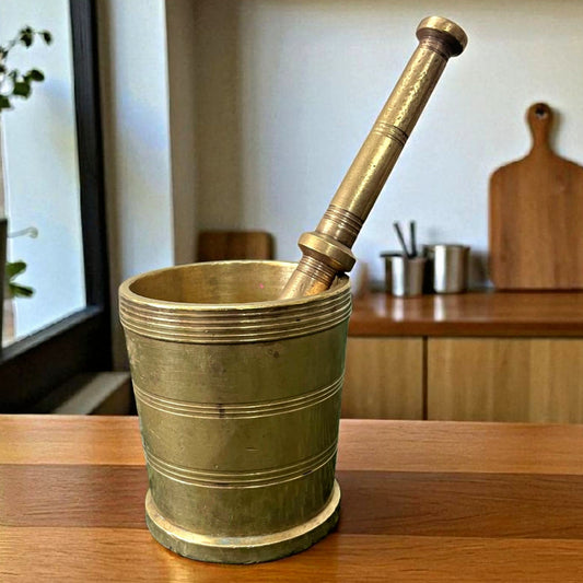 Antique Brass Khalbatta | Pital Traditional Grinding Tool