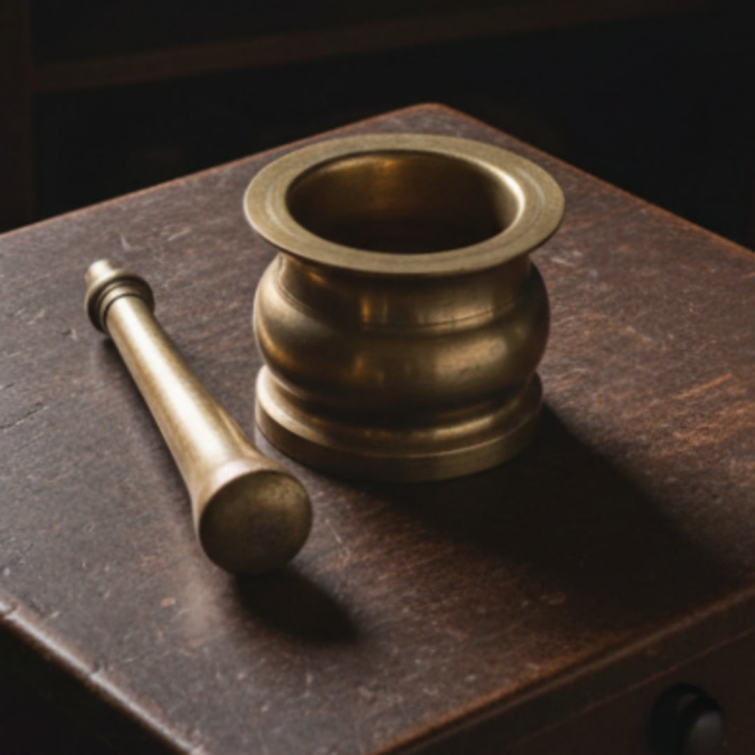 1990 Antique Brass Khalbatta | Traditional Grinding Tool