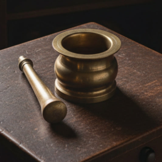 1990 Antique Brass Khalbatta | Traditional Grinding Tool