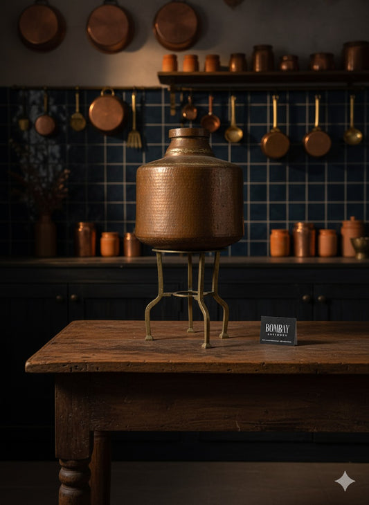 1950 Antique Copper Matka with Brass Stand | Traditional Kitchen & Décor Piece