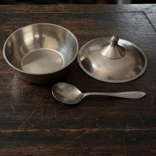 Vintage Brass Décor Bowl with Lid and Ladle | Traditional Kitchen & Tableware Accent