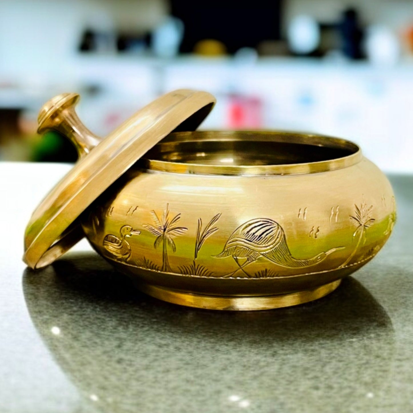 Antique Brass Flower Vase with Small Dibbi | Dual Set | Traditional Décor Collectible