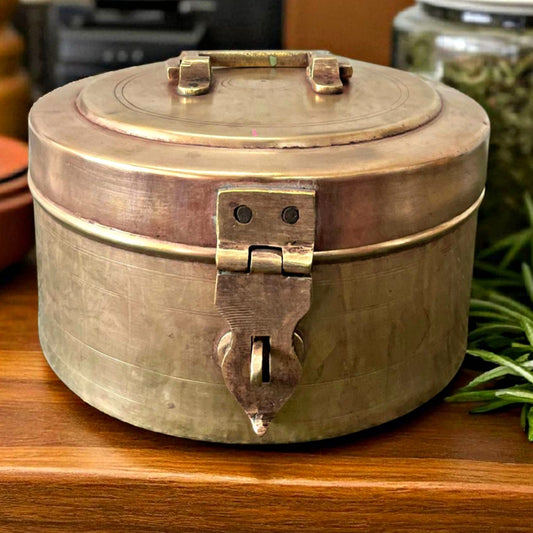 Antique Brass Flat Storage Box with Lock | Traditional Brass Utility Box