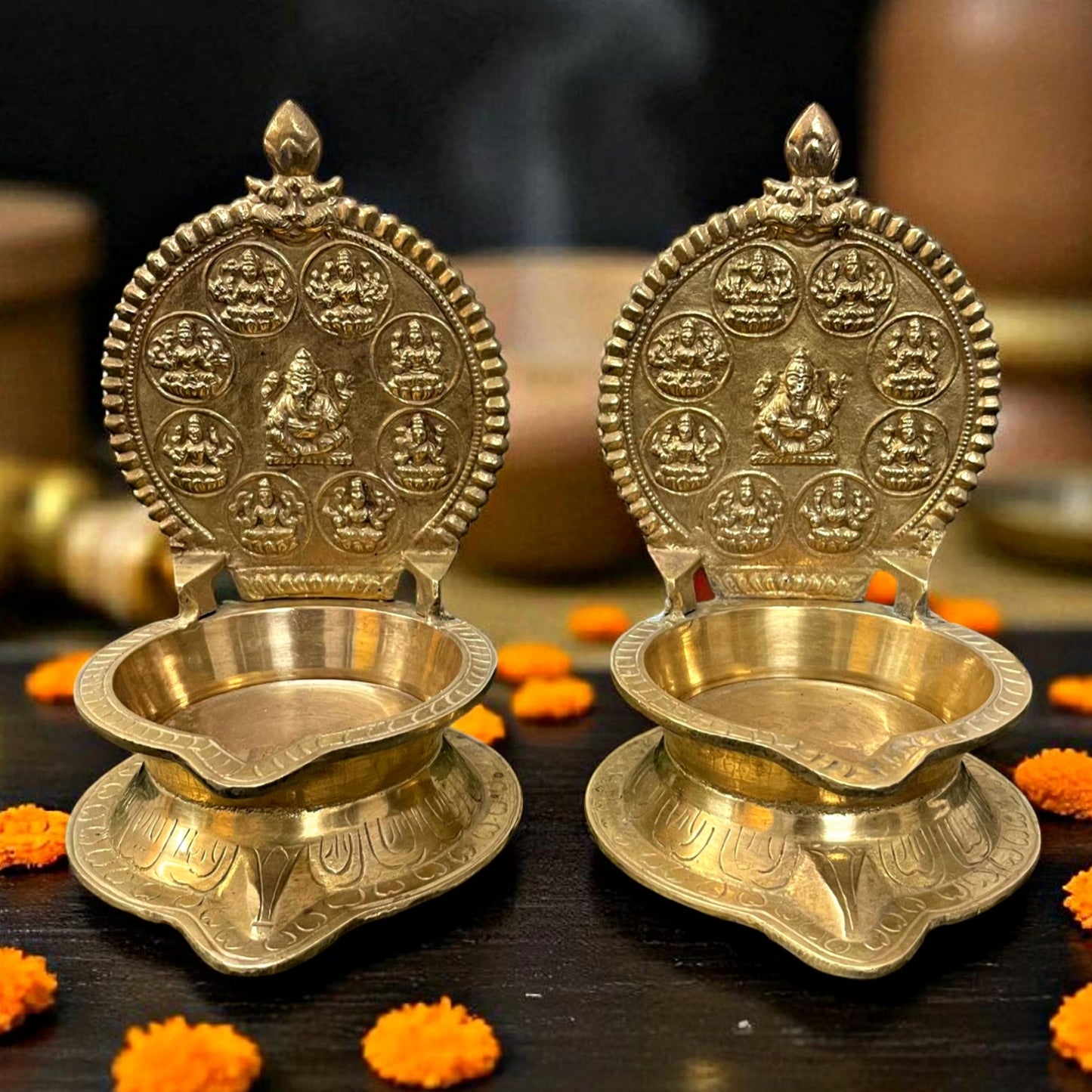 Antique Brass Diya in Pair | Traditional Big Size Oil Lamp